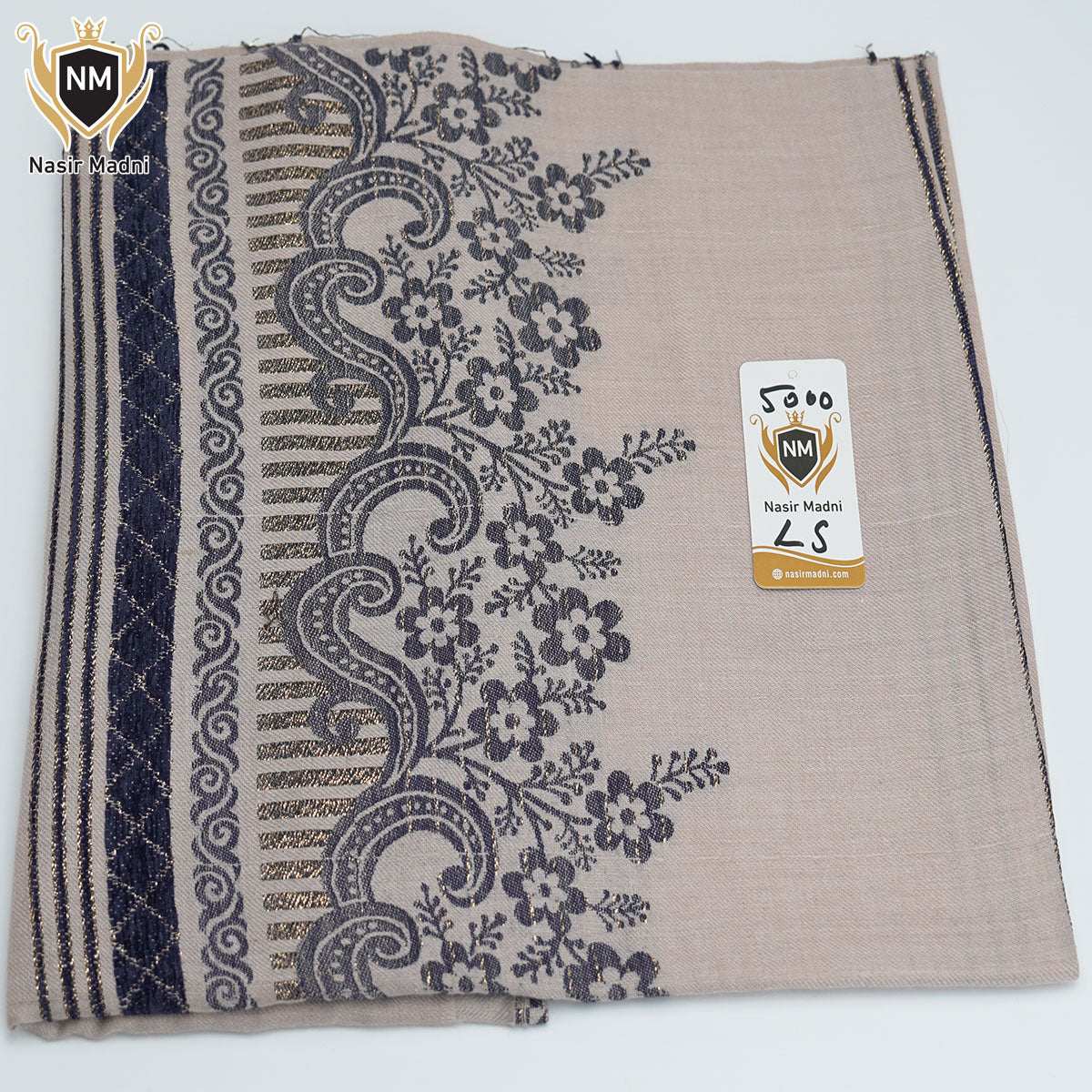 Ladies’ Wool Shawl – Beige & Navy Blue