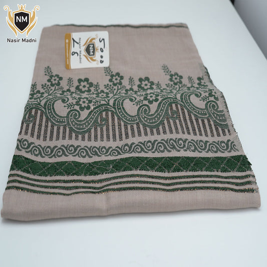 Ladies’ Wool Shawl – Beige Base with Emerald Green